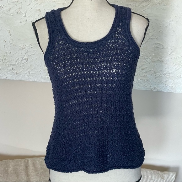 Aerie Tank Top Navy Blue Crochet Knit Cotton Blend Women's Sz S NWT - Picture 2 of 7